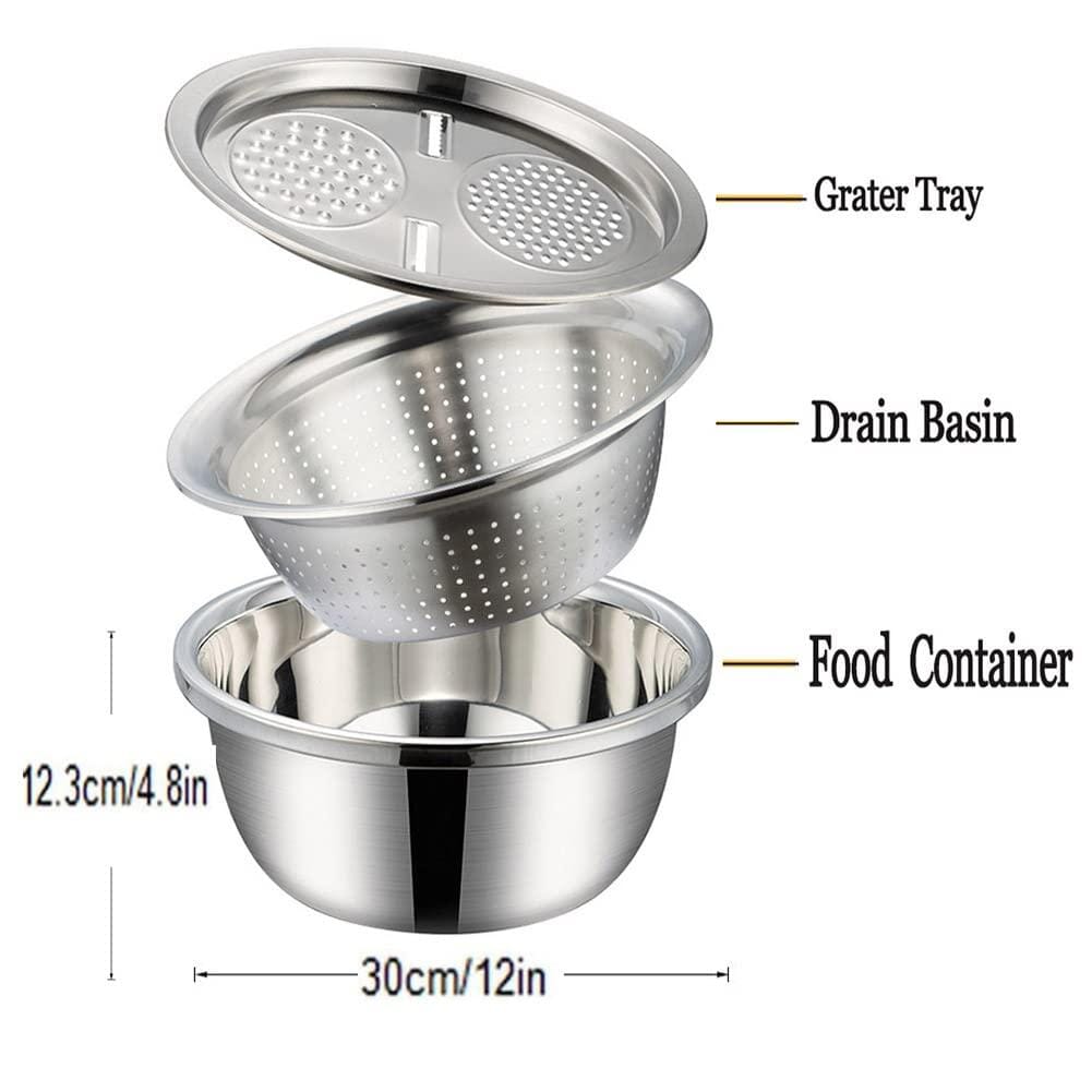 3 in 1 Multifunctional Grater Basin Stainless Steel Colanders Set - DEZZIRE