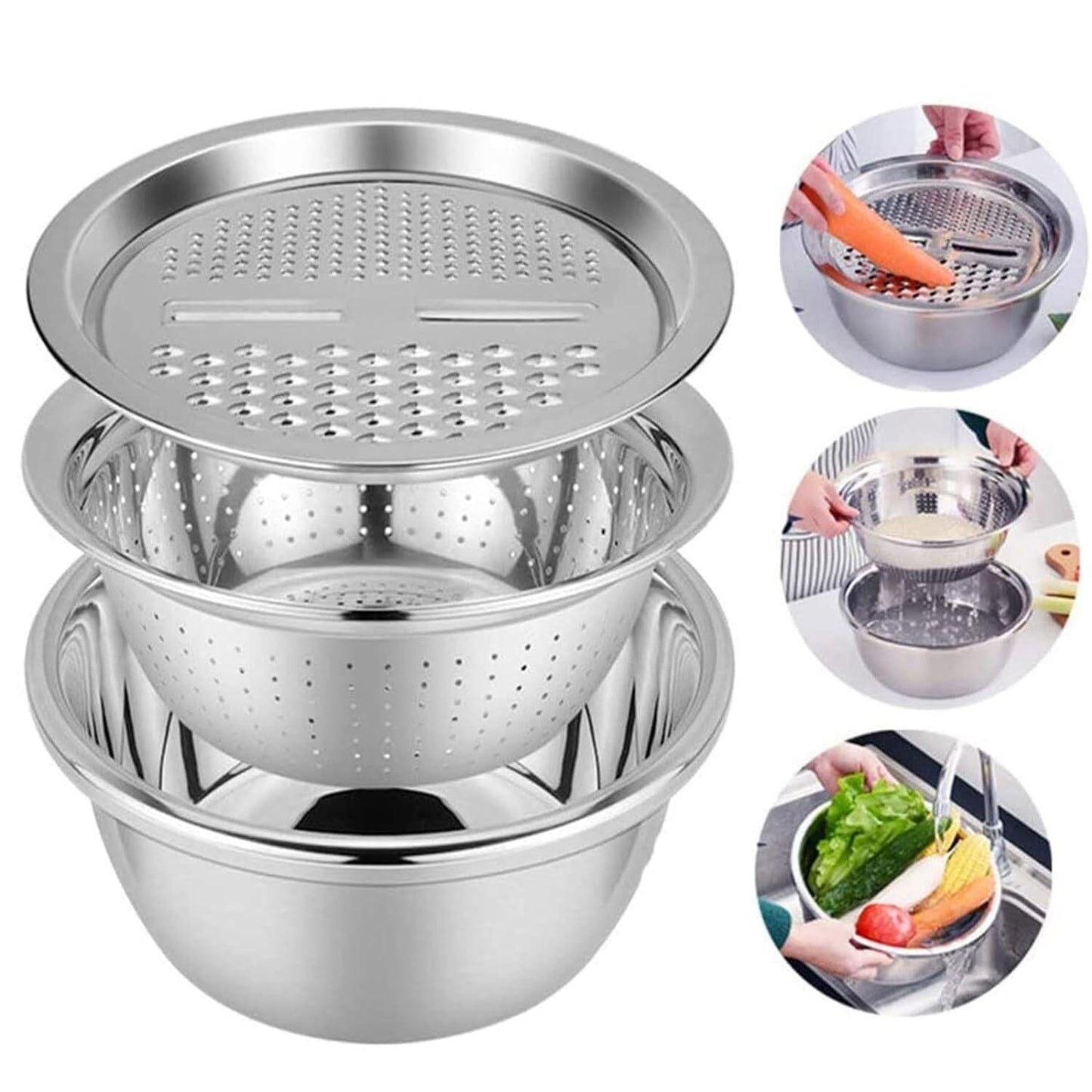 3 in 1 Multifunctional Grater Basin Stainless Steel Colanders Set - DEZZIRE