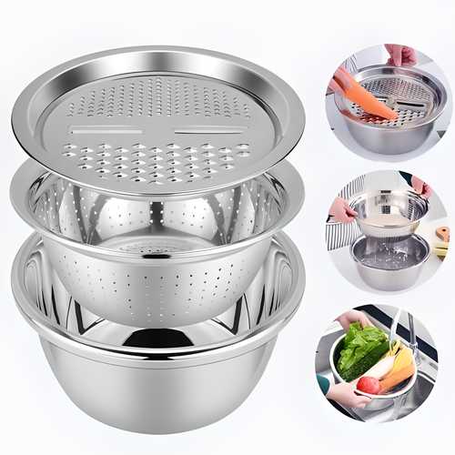 3 in 1 Multifunctional Grater Basin Stainless Steel Colanders Set - DEZZIRE