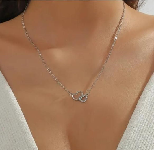 Women's Dual Heart Pendant with Chain Micro Plating