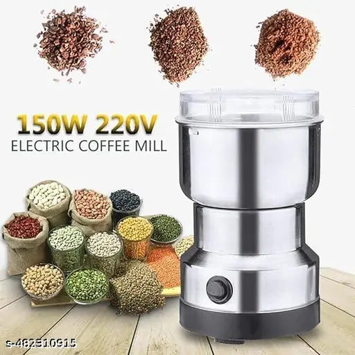 Nima Stainless Steel Multifunctional Electric Grinder & Coffee Maker - Mini Spice, Coffee, and Masala Grinder for Beans, Nuts, and Grains - Household Mixer Grinder (Small, Silver)