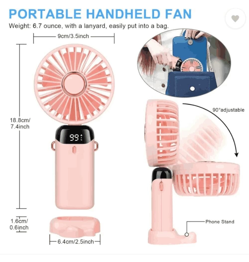 Portable Handheld Fan, Battery Operated Fan with LED Display - DEZZIRE