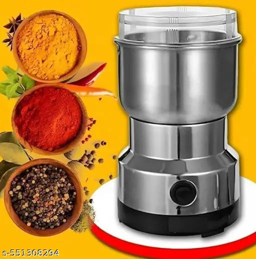 Nima Stainless Steel Multifunctional Electric Grinder & Coffee Maker - Mini Spice, Coffee, and Masala Grinder for Beans, Nuts, and Grains - Household Mixer Grinder (Small, Silver)