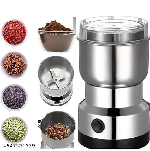 Nima Stainless Steel Multifunctional Electric Grinder & Coffee Maker - Mini Spice, Coffee, and Masala Grinder for Beans, Nuts, and Grains - Household Mixer Grinder (Small, Silver)